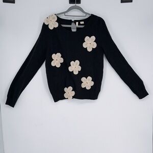 Anthropologie moth black sweater with white flowers size m